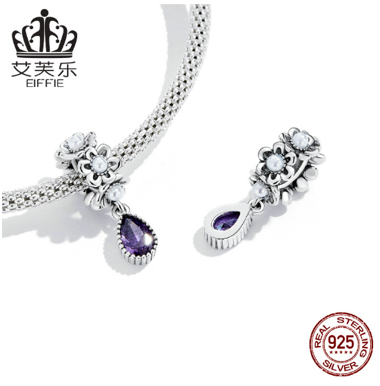 Ai Fule Sterling Silver S925 Classical Water Drop Pendant Bracelet Purple Zircon Noble And Elegant Small Flower Pendant Accessories