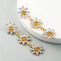 Personality Exaggerated Multi-Layer Alloy Inlaid Rhinestone Flower Earrings Ladies Long Temperament New Earrings