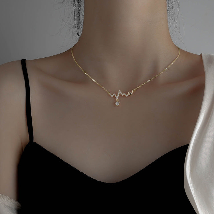 Summer New Heartbeat Necklace Female Niche Personality Trendy Ins Net Red Electrocardiogram Collarbone Chain Necklace