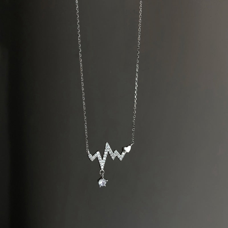 Summer New Heartbeat Necklace Female Niche Personality Trendy Ins Net Red Electrocardiogram Collarbone Chain Necklace