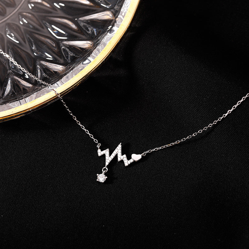 Summer New Heartbeat Necklace Female Niche Personality Trendy Ins Net Red Electrocardiogram Collarbone Chain Necklace