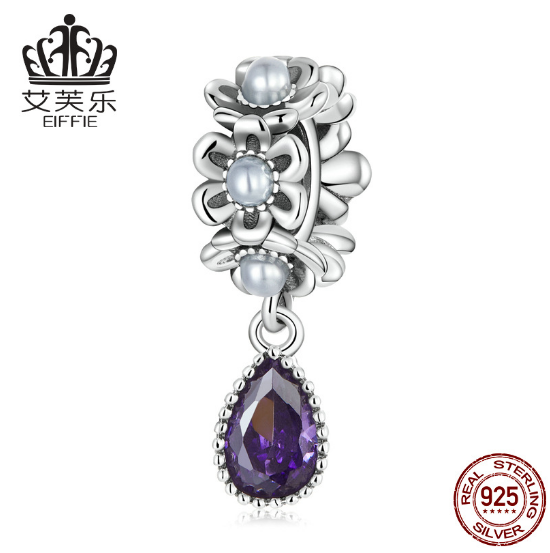 Ai Fule Sterling Silver S925 Classical Water Drop Pendant Bracelet Purple Zircon Noble And Elegant Small Flower Pendant Accessories